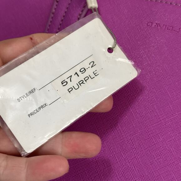 David Jones Paris Purse Tote Purple Vintage Zipper 17x10 Faux Leather‎ Party NEW - Picture 9 of 11